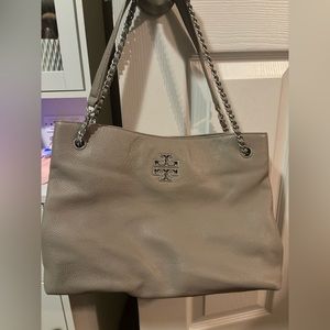 Used Tory Burch Kira Tote Bag. Tan.